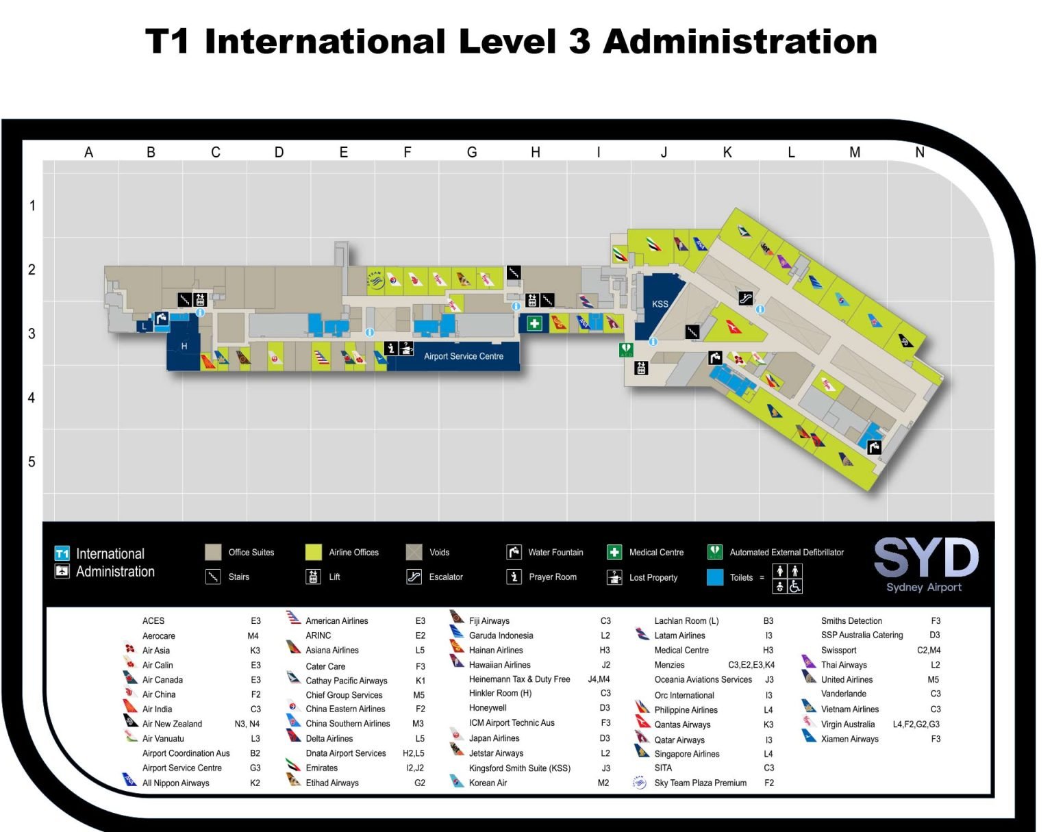 Terminal 1 map at the Sydney Airport SYD